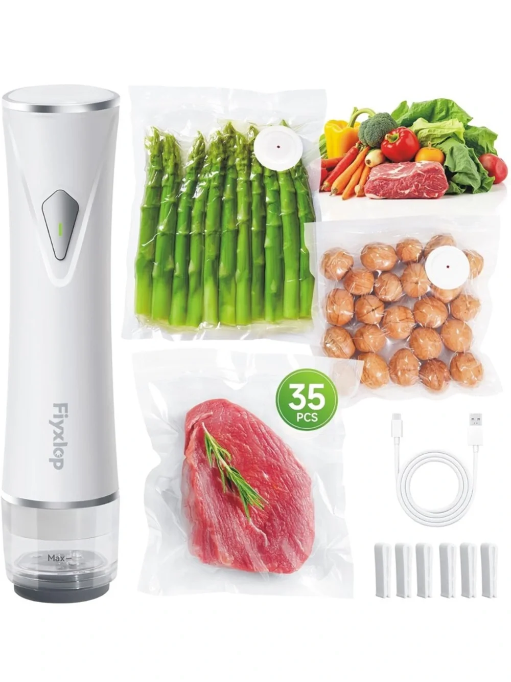Handheld Electric Vacuum Sealer for food with 35 reusable sous vide bags